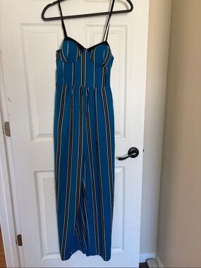 Band of Gypsies Striped Bustier Jumpsuit with Spaghetti Straps